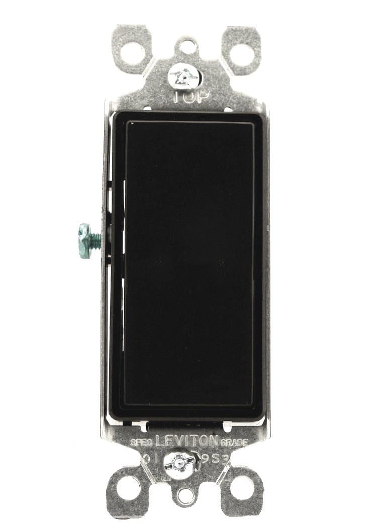 Leviton 15 Amp, 120/277 Volt, Decora Rocker 3-Way AC Quiet Switch, Residential Grade, Grounding, 5603-2E, Black