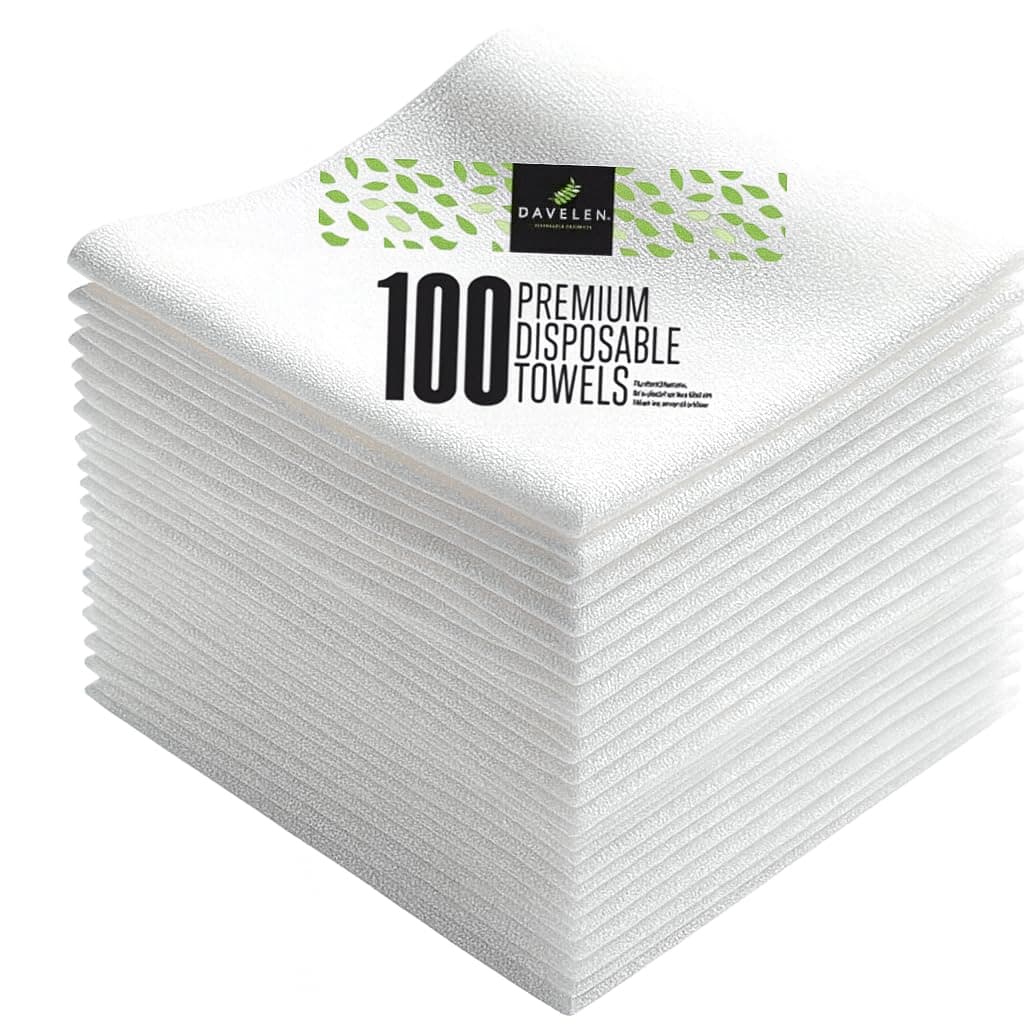 DAVELEN Disposable Large Luxury Towels (100-Count) Spa and Salon Quality Softness for Guests, Clients | Hair, Face, Body Use | Luxurious Comfort, Ecofriendly (100, 32x16 inches)