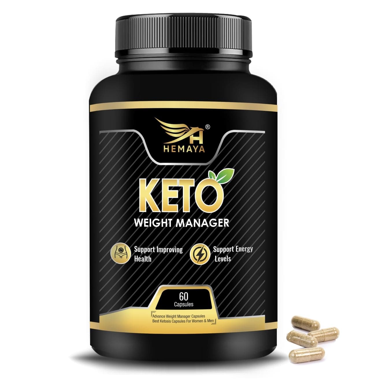 Hemaya Keto Fat Manager And Weight Loss Supplement For Men And Women With Garcinia Cambogia Extract, Green Coffee Beans Extract, And Green Tea Extract- 60 Capsules.