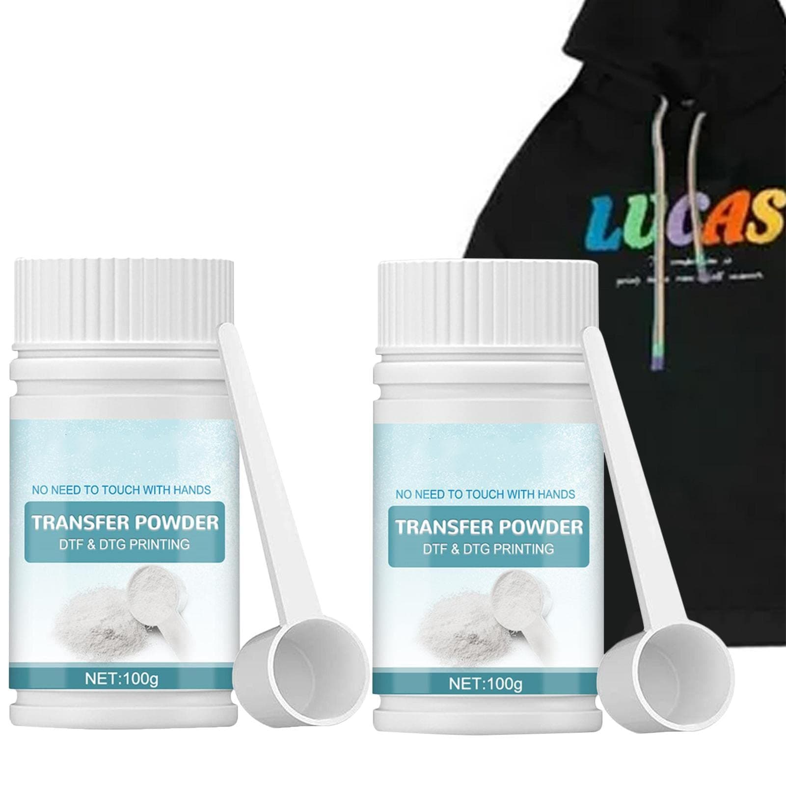 Jeanny set of 2 Transfer Powder for DTF Direct to Film Transfer Powder DTF Powder White Digital Transfer Hot Melt Adhesive DTF Transfer Adhesive Powder for All DTF and DTG Printers 100g