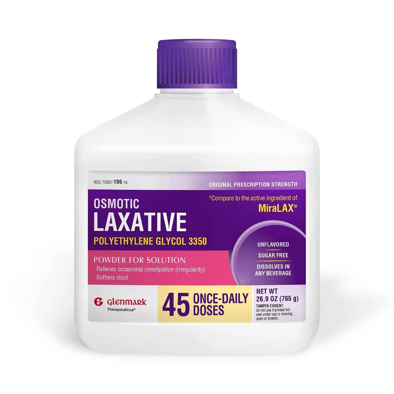 Polyethylene Glycol 3350 Powder, Osmotic Laxative, 45 Daily Doses, Softens Stool, Relieves Occasional Constipation, Powder for Solution, 26.9 Ounce