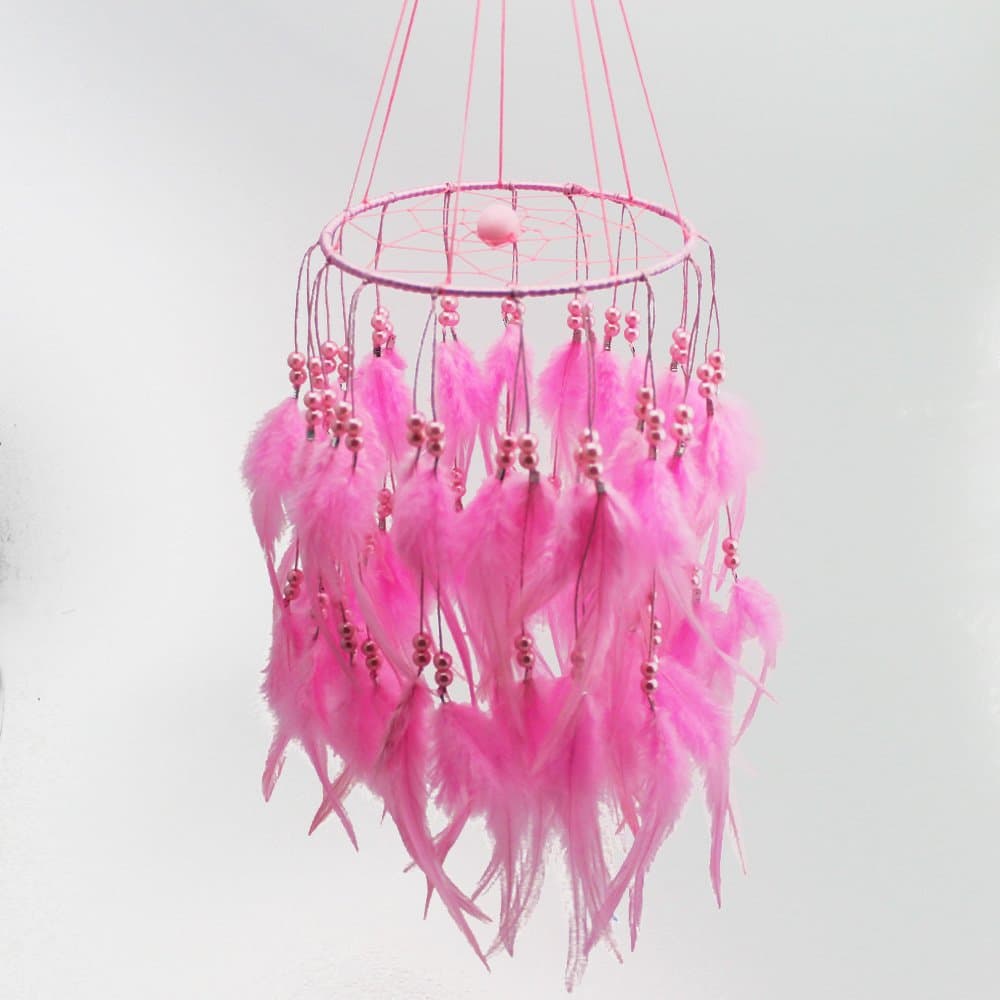 Handmade Pear father Dream catcher length 19.6in x Diameter 5.9in" (pink)