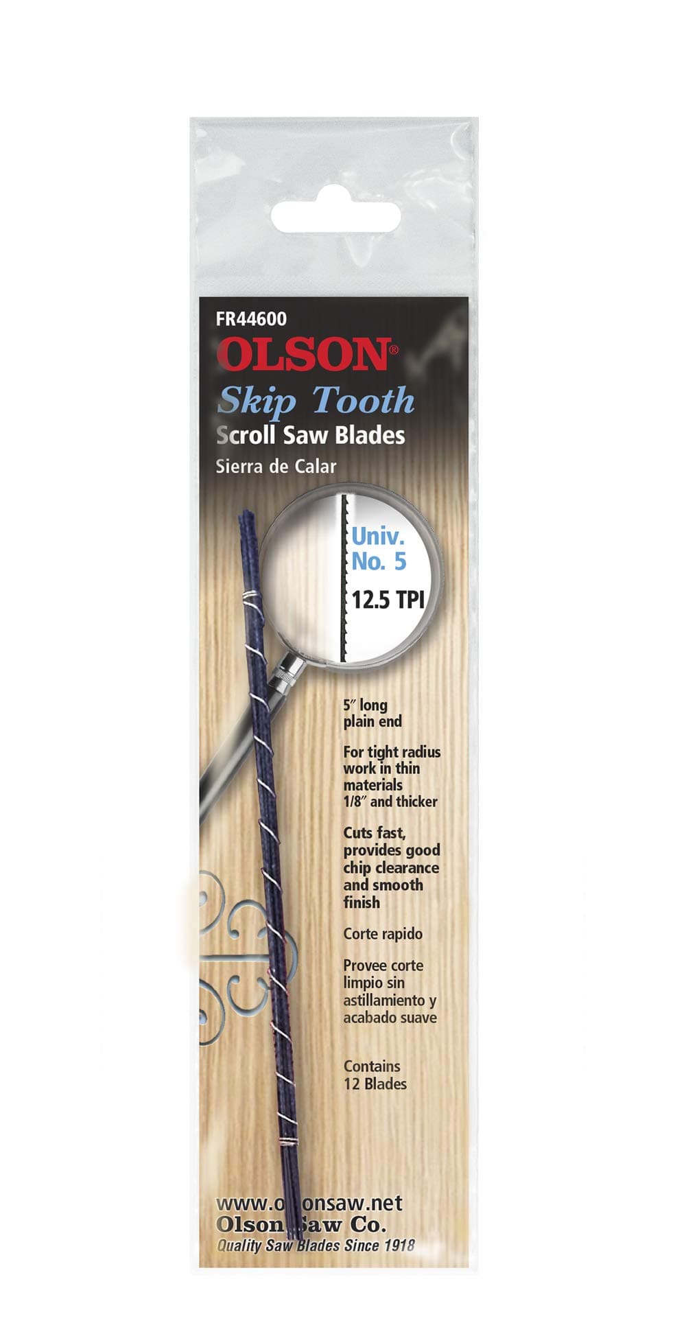 OLSON SAW FR44600 Skip Tooth 0.038 x 016-Inch 12.5 TPI Scroll Saw Blade