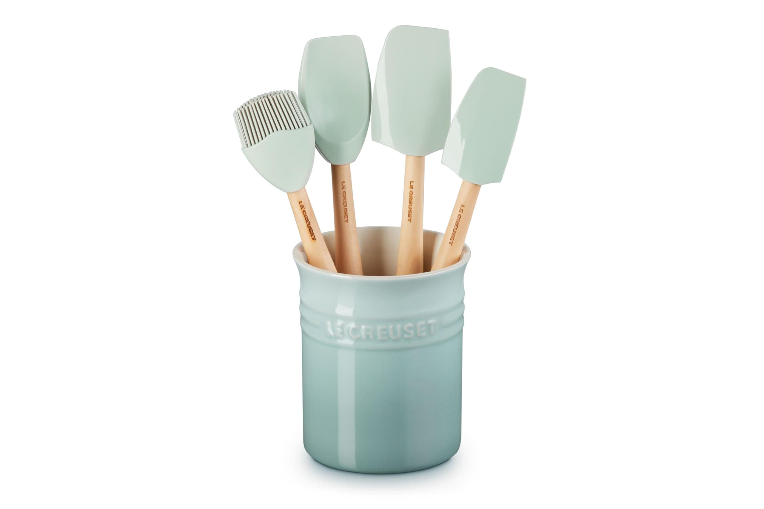 Silicone Craft Series Utensil Set with Stoneware Crock, 5 pc., Sea Salt