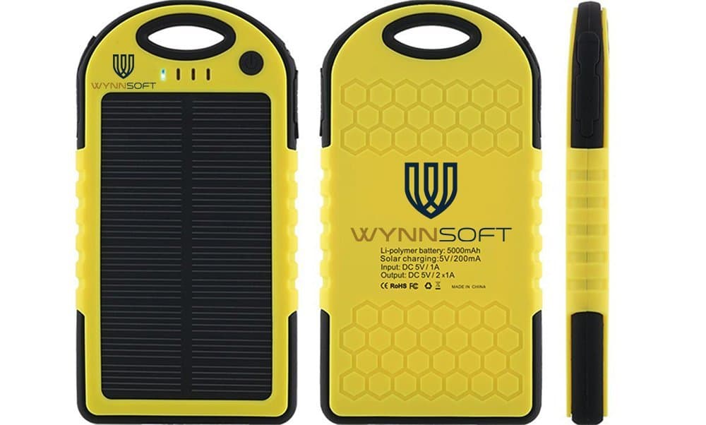 Wynnsoft Dual USB Waterproof Solar Battery Charger - Yellow