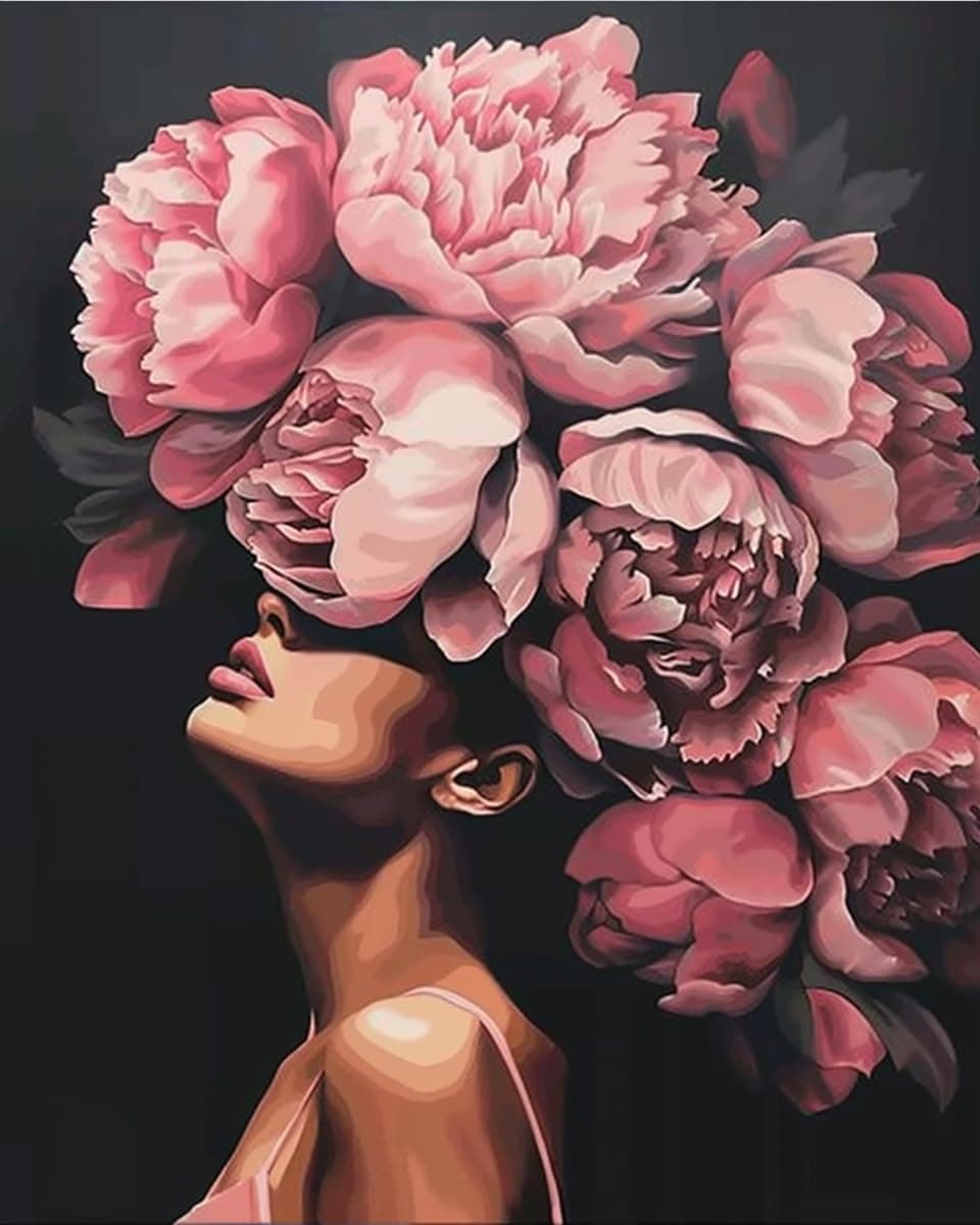 Tucocoo Fashion Head Painting by Numbers Pink Flower Abstract Drawing Nordic Wall Decoration Oil Paint by Numbers Beautiful Woman Head Flower Paint by Numbers for Adults Without Frame-16''Wx20‘’H