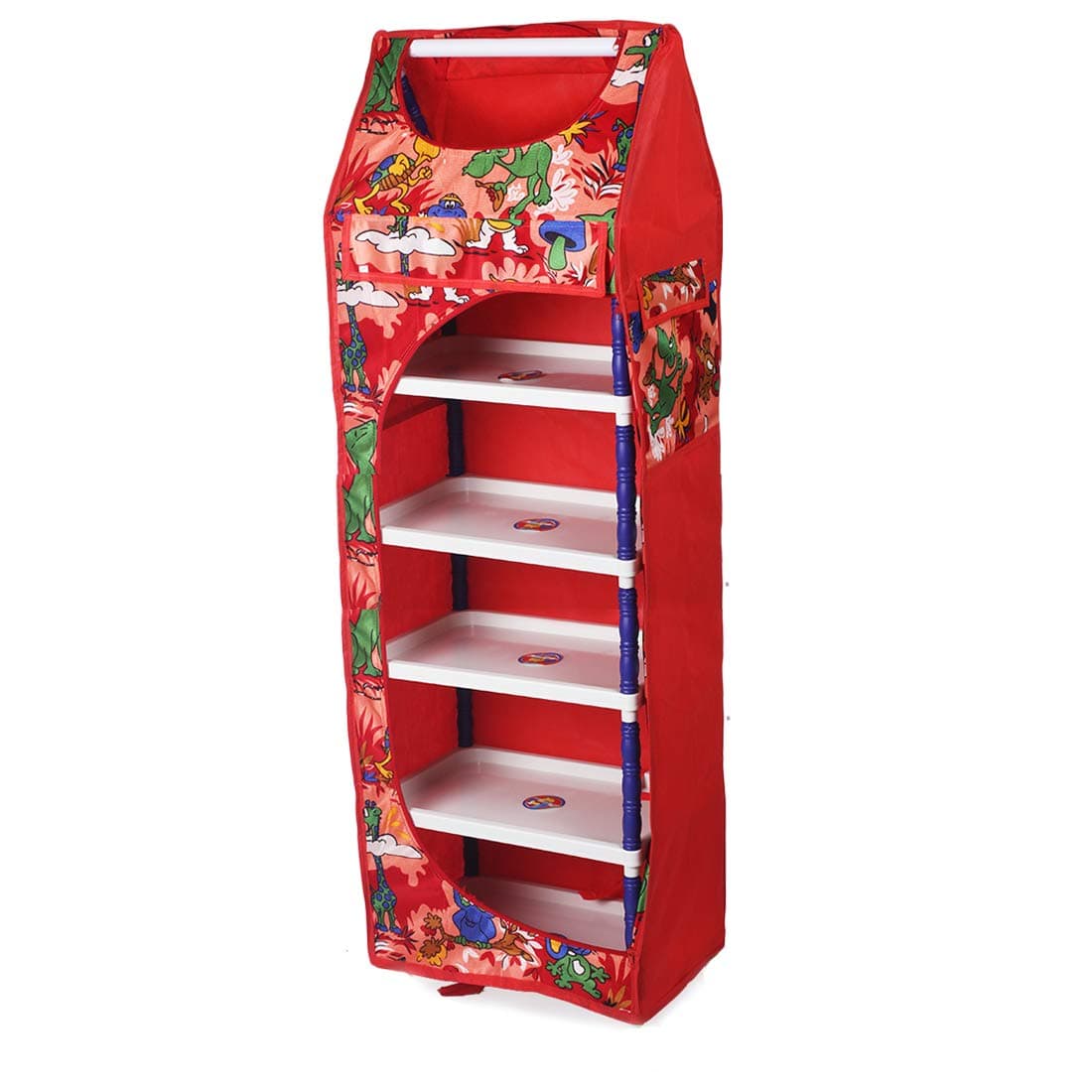 Ebee Collapsible Wardrobe Without Wheels (Red, 6 Shelves)