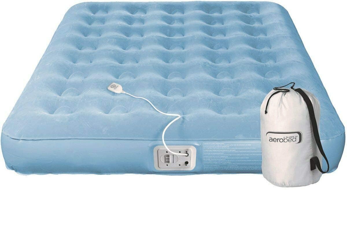 Aerobed Airbed Double, Indoor Air Bed with Built-In Electric Pump, Blow Up Guest Bed, Flocked Inflatable Mattress, 188 x 137 x 23 cm