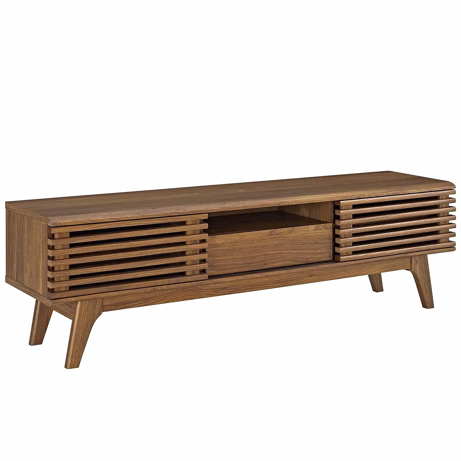 Render Mid-Century Modern Low Profile 59 Inch TV Stand in Walnut