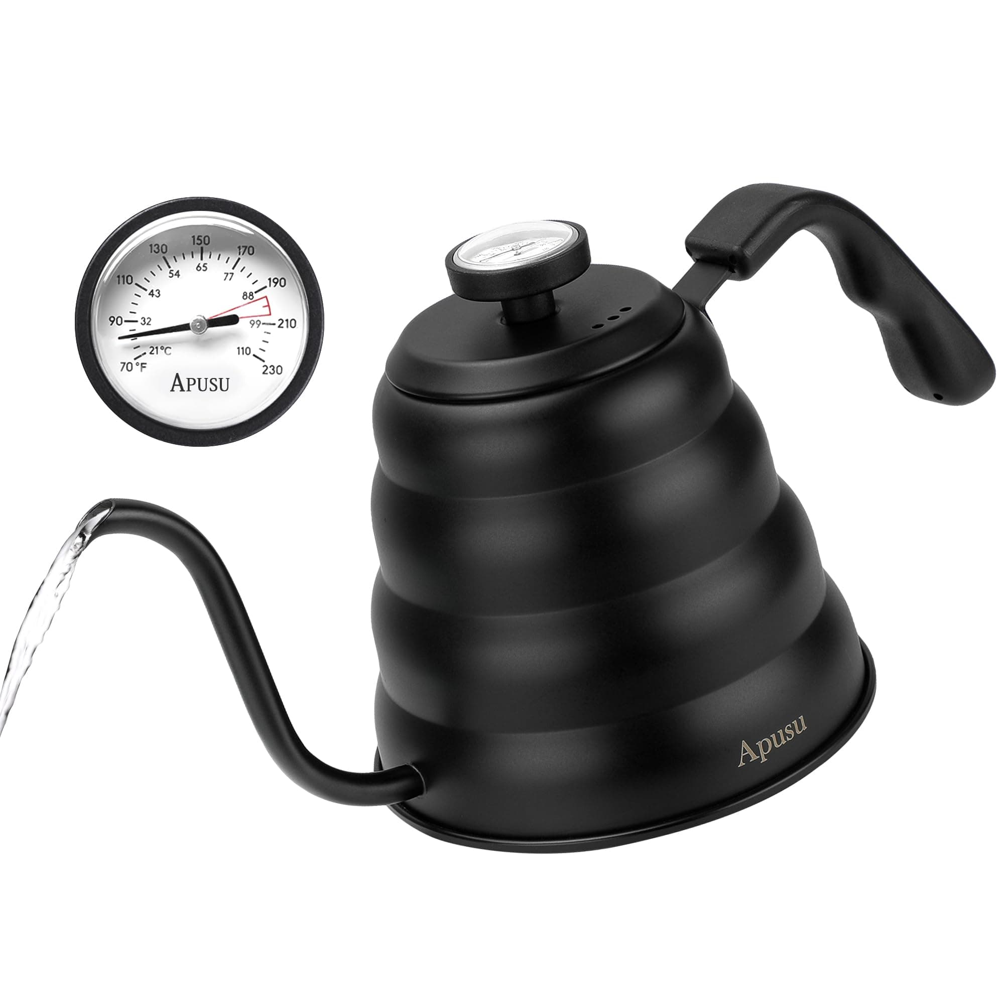 Kaibibi Pour Over Coffee Kettle - Black Gooseneck Kettle with Thermometer - Premium Stainless Steel Coffee Maker Tea Pot, Update Triple Layered Base for all Stovetops, 40 floz/1200ml