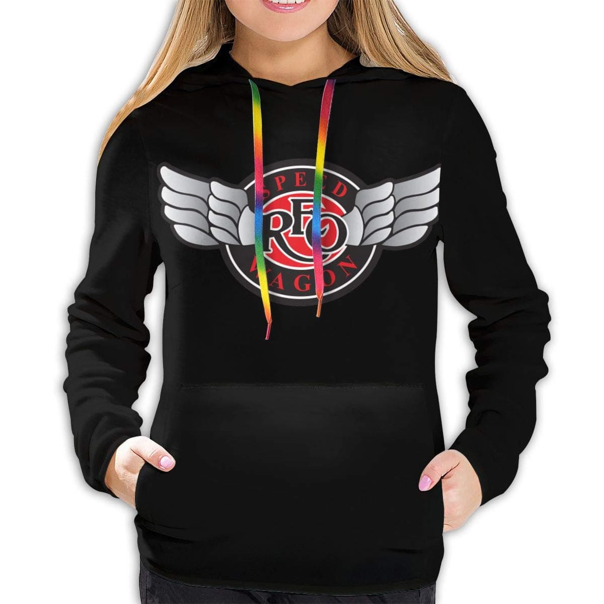 KathyCCassady REO Speedwagon Logo Women Pullover Hoodie Sweatshirt with Pockets 3D Printed Hooded XL Black