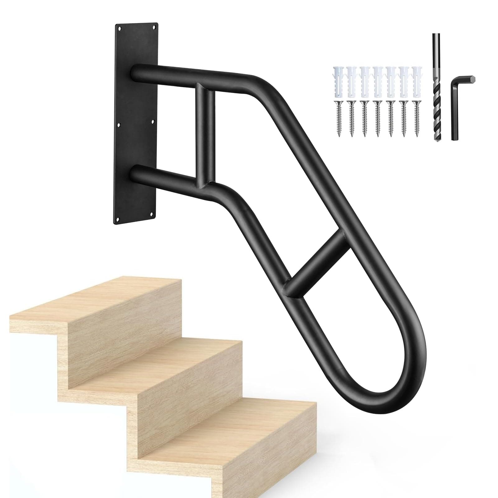 Handrails for Outdoor Steps,Stair Railing Indoor 1-3 Step,Hand Rails for Elderly, Porch Railing & Deck Hand Rail Wall Mount Stair Hand Grab Bars, U-Shape Safety Handle for Garage, Porch, Garden