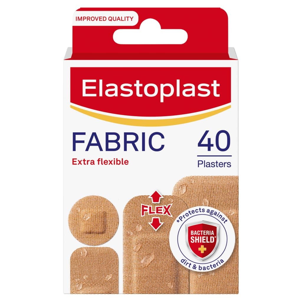 Elastoplast Fabric Extra Breathable, 40 Diferent Shapes Plasters/ Wound Pad Colour Tan (Water - repellent)