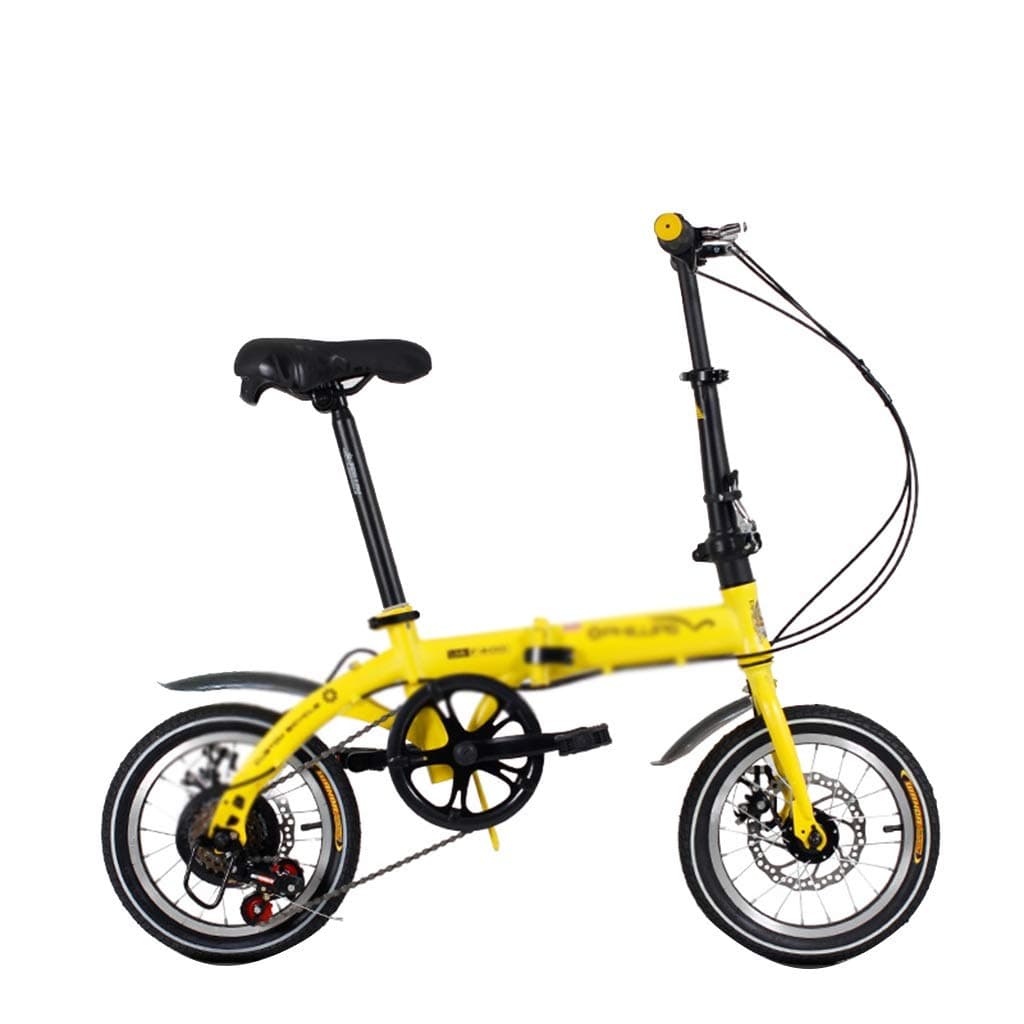 Folding Bikes Bicycle Foldable Bicycle Road Bike Bicycle Mountain Bike Variable Speed Bike 14 inches load bearing 100kg (Color : Yellow, Size : 113 * 60 * 100cm)
