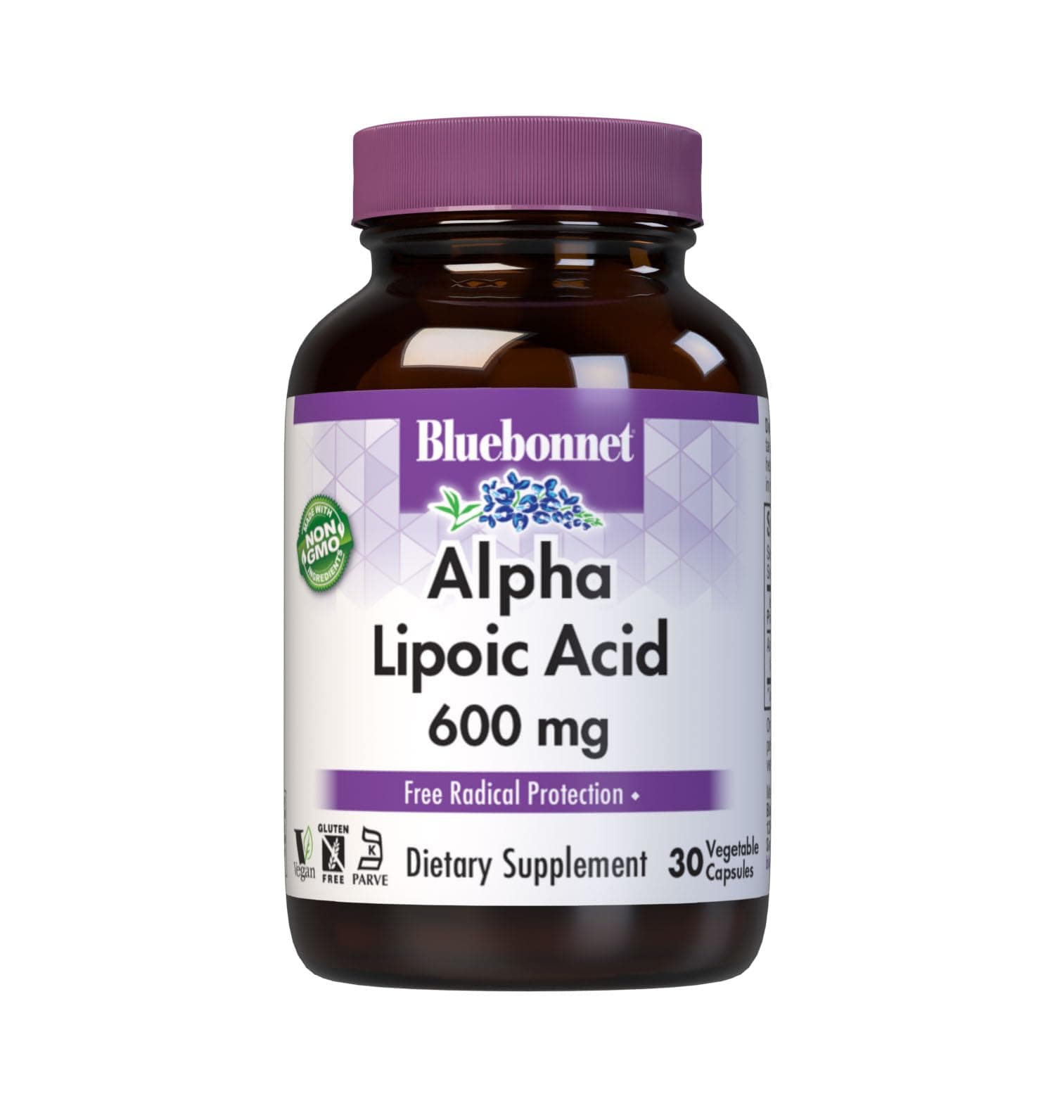 BlueBonnet Alpha Lipoic Acid 600mg - Powerful Antioxidant Nerve Support Supplement for Women & Men - Non-GMO, Vegan, Kosher - Gluten-Free, Soy-Free, Dairy-Free - 30 Vegetable Capsules