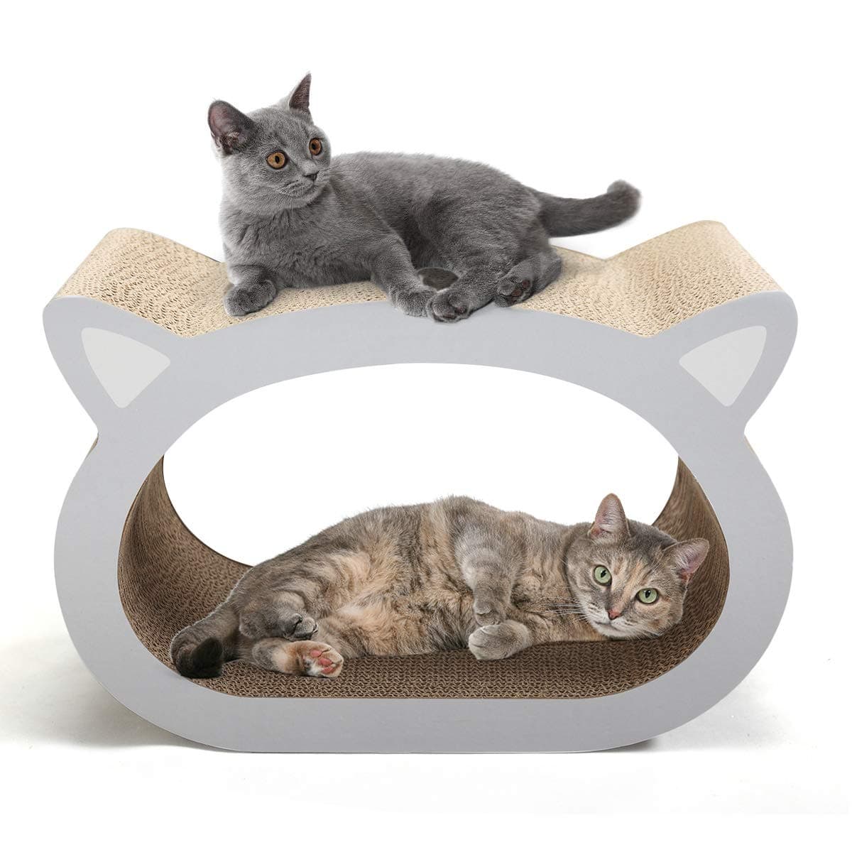 Stylish 2-in-1 Cat-Head Scratching Board Lounge Bed Pad, Cat Scratcher, Versatile, Natural