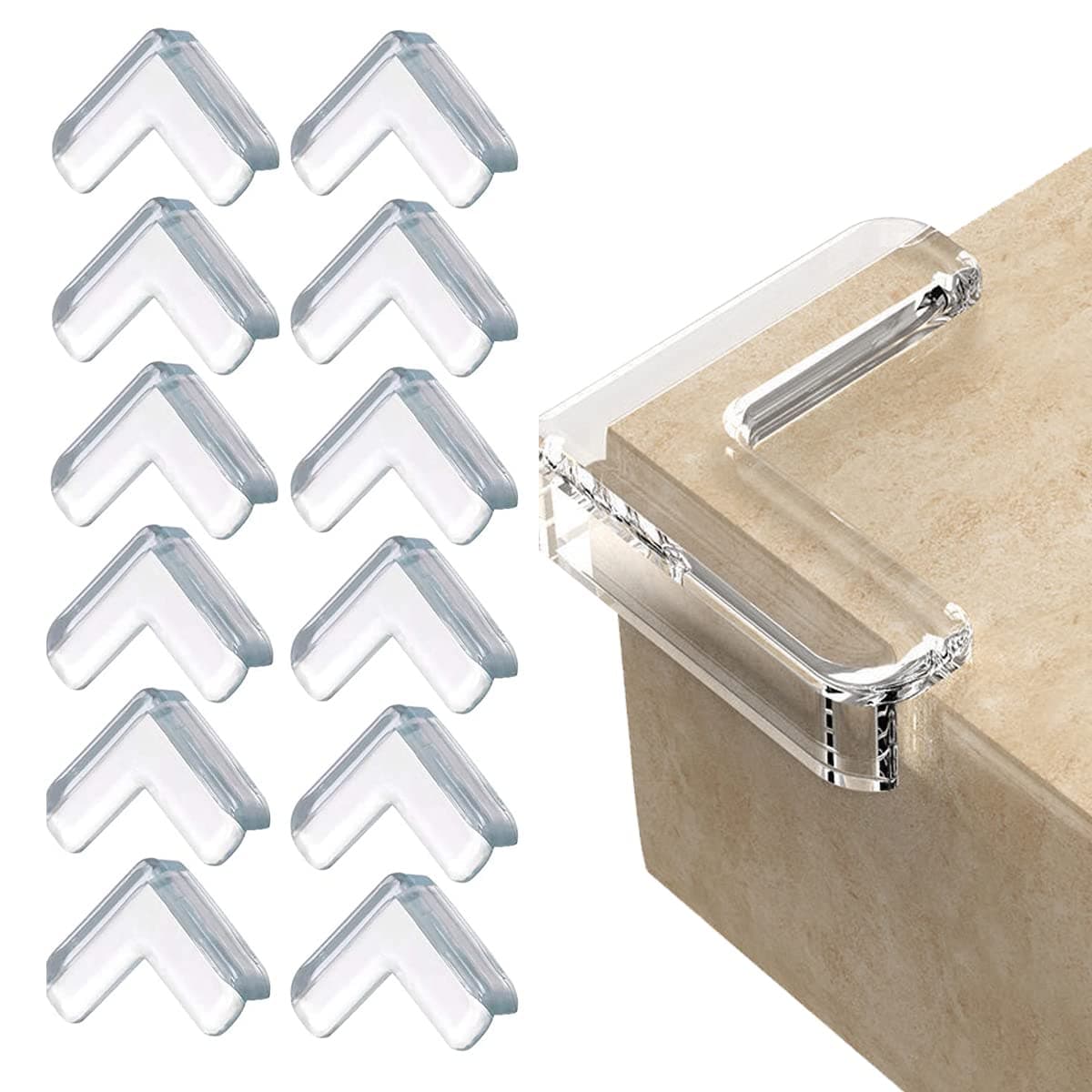 12 Pack Corner Guards Clear Safety Corner Protectors High Resistant Adhesive Gel Best Baby Proof Stop Child Head Injuries Tables, Furniture & Sharp Corners Proofing (L-Shaped)