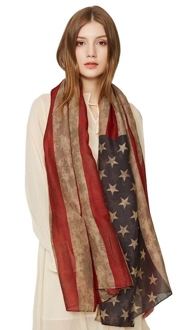NEW Royal Occasion Rustic American Flag Print Scarf Brown