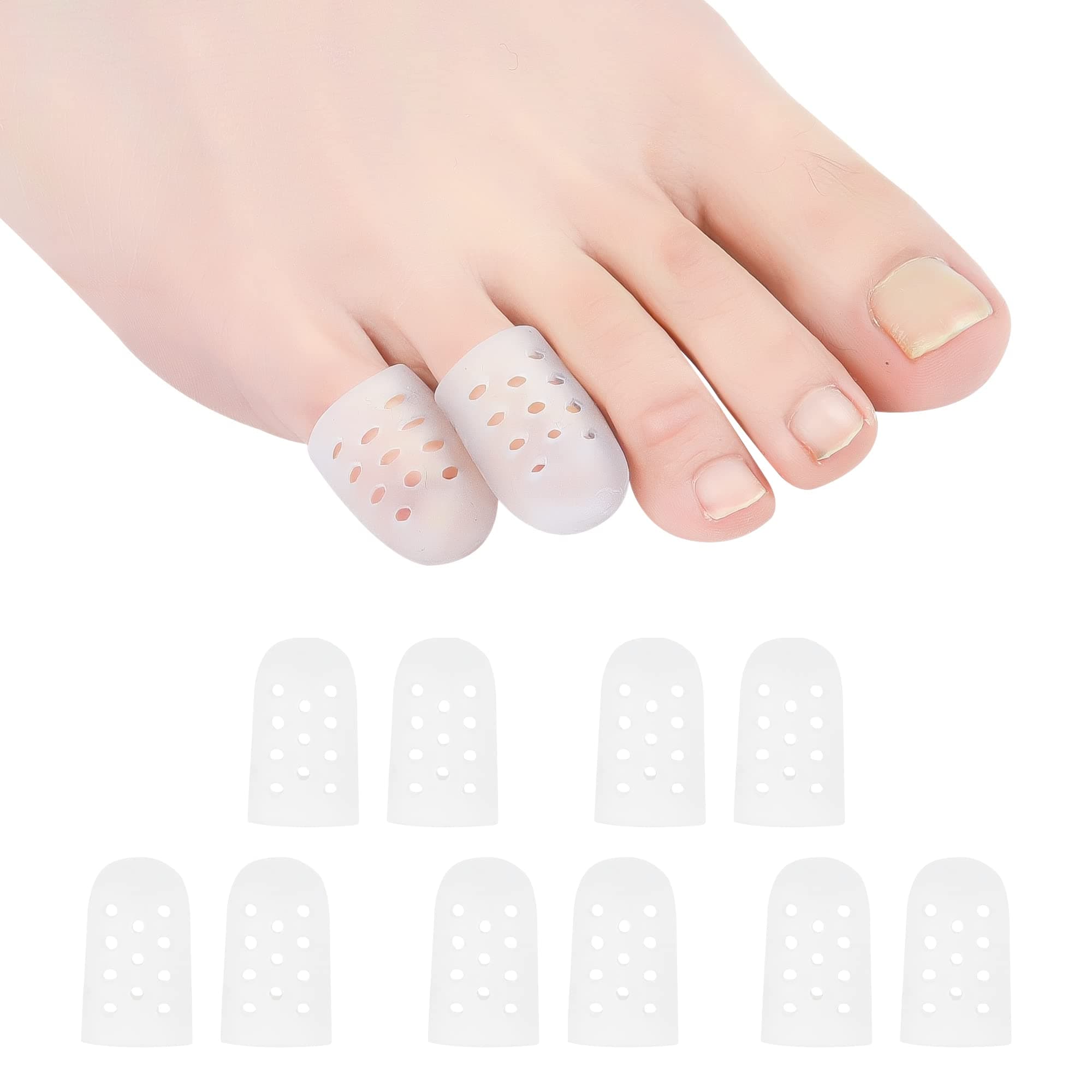 Hoogoo Pinky Toe Protectors With Hole, 10 Pack Toe Caps Covers Protect Toe from Rubbing, Corns, Blisters, Hammer Toes and Other Painful Toe Problems