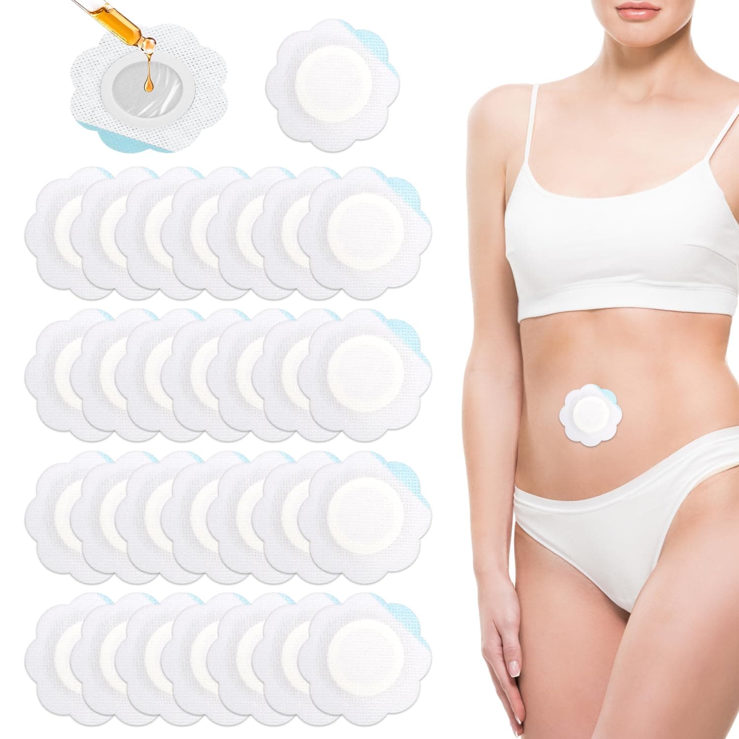 Castor Oil Pack 30 Pieces Belly Button Disposable Self Adhesive Castor Oil Belly Button Wrap Pads Highly Absorbent Spunlace Cloth Organic Cover Non Wash Pads