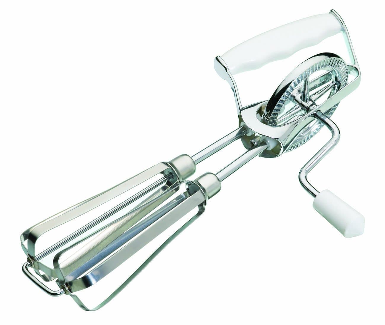 KitchenCraft Rotary Hand Whisk, Stainless Steel Manual Mixer, Plastic Handle, Silver/White, 6.5 x 13 x 27.5 cm