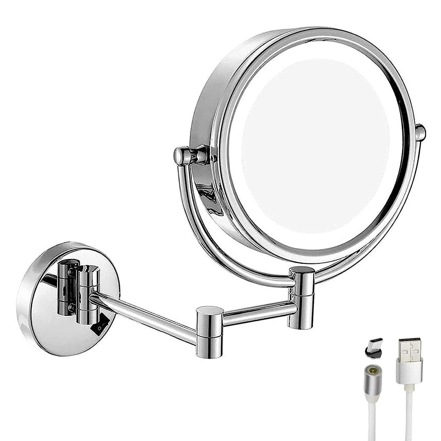 GURUN 8.5 Inch Cordless LED Light Magnifying Makeup Mirror Double Sided Vanity Mirror for Bathroom with 10X Magnification USB Rechargeable M1809D(Chrome 10X)