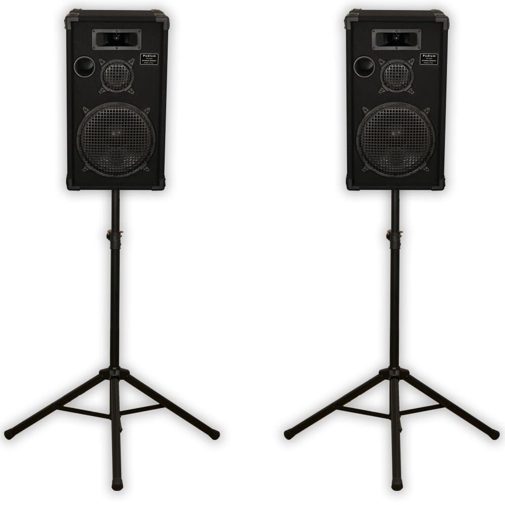 Studio Speakers 12" Three Way Pro Audio Monitor Pair and Stands Set for PA DJ Home or Karaoke 1200CSET1