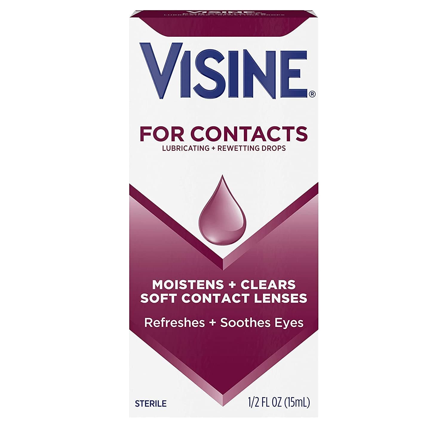 Visine For Contacts Lubricating Rewetting Eye Drops, 0.5 oz (Pack of 3)