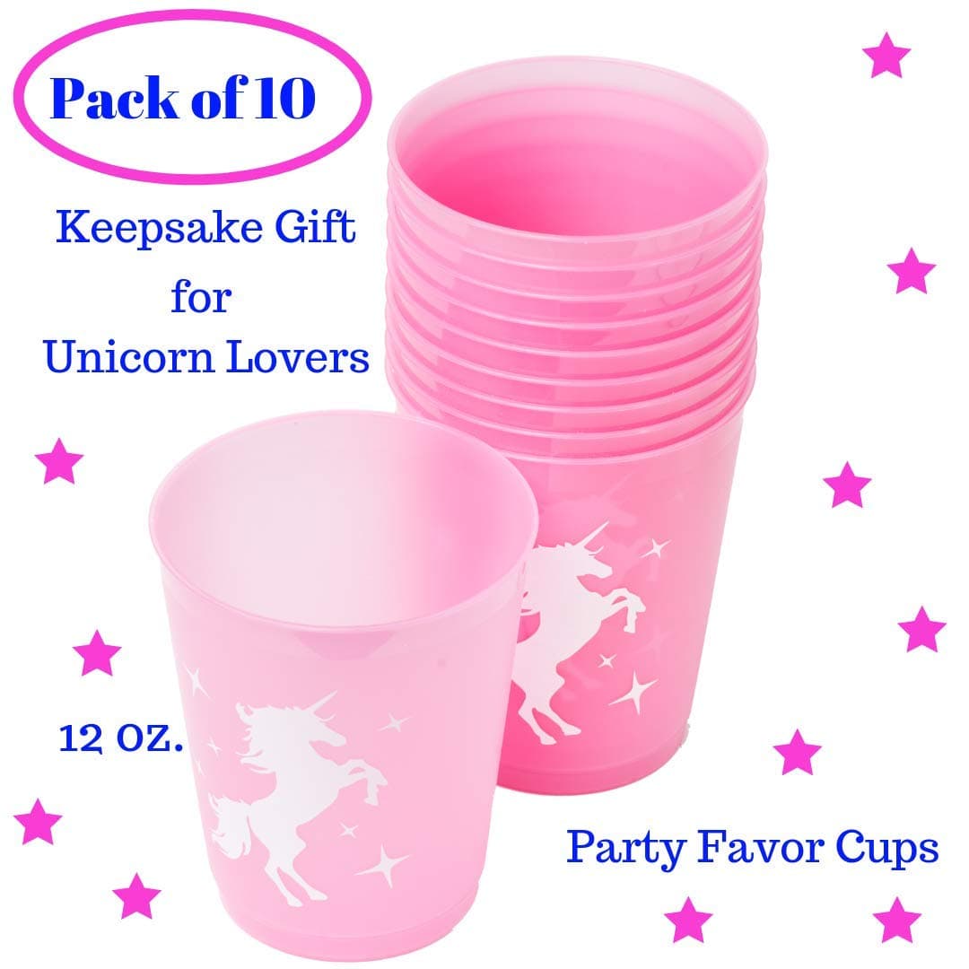 Unicorn Party Cups Keepsake Decorations- Unicorn Gifts for Girls - Unicorn Birthday Party Favor for Kids| Pink Plastic 12 Oz| Pack of 10| Unicorn Theme Party Supplies Set for Baby Shower