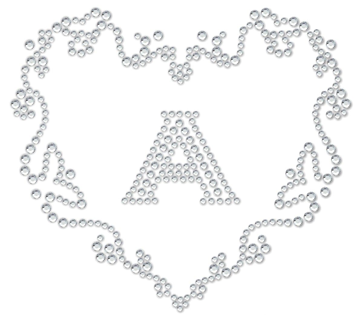 Valentine Diamonte Transfers Personalised Single Letter Heart Love Frame Hot Iron on Motif