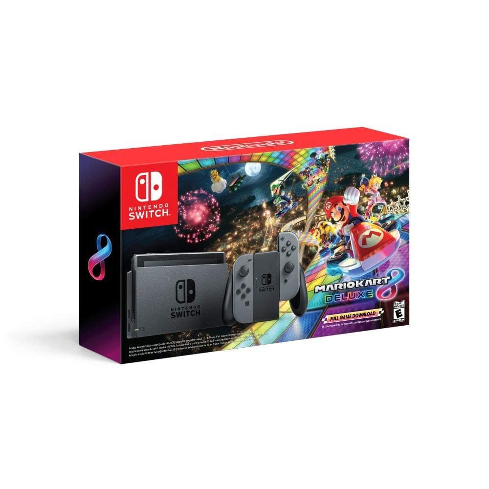 Nintendo Switch w/ Gray Joy-Con + Mario Kart 8 Deluxe (Full Game Download) - Switch