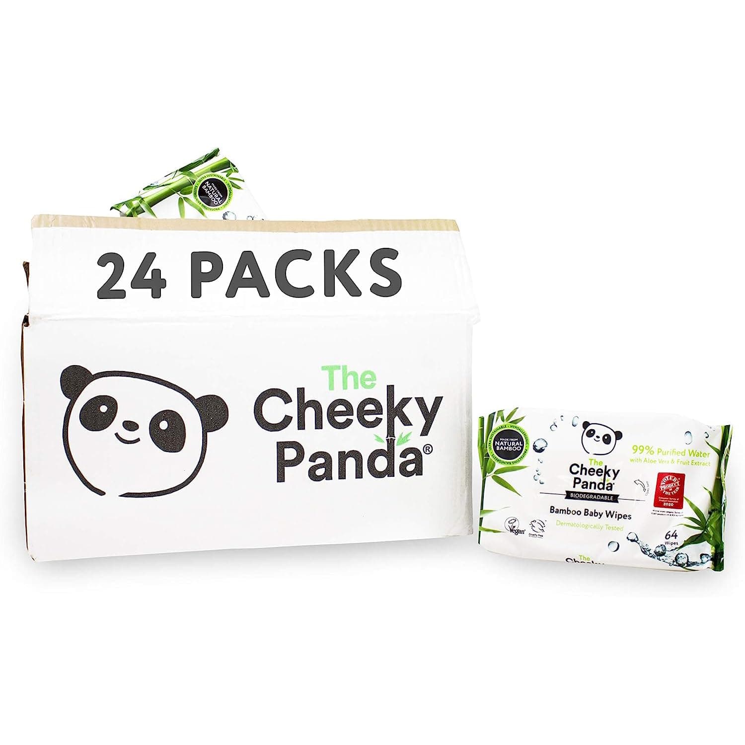 Bamboo Baby Wipes,White, Unscented,64 counts (Pack of 24)