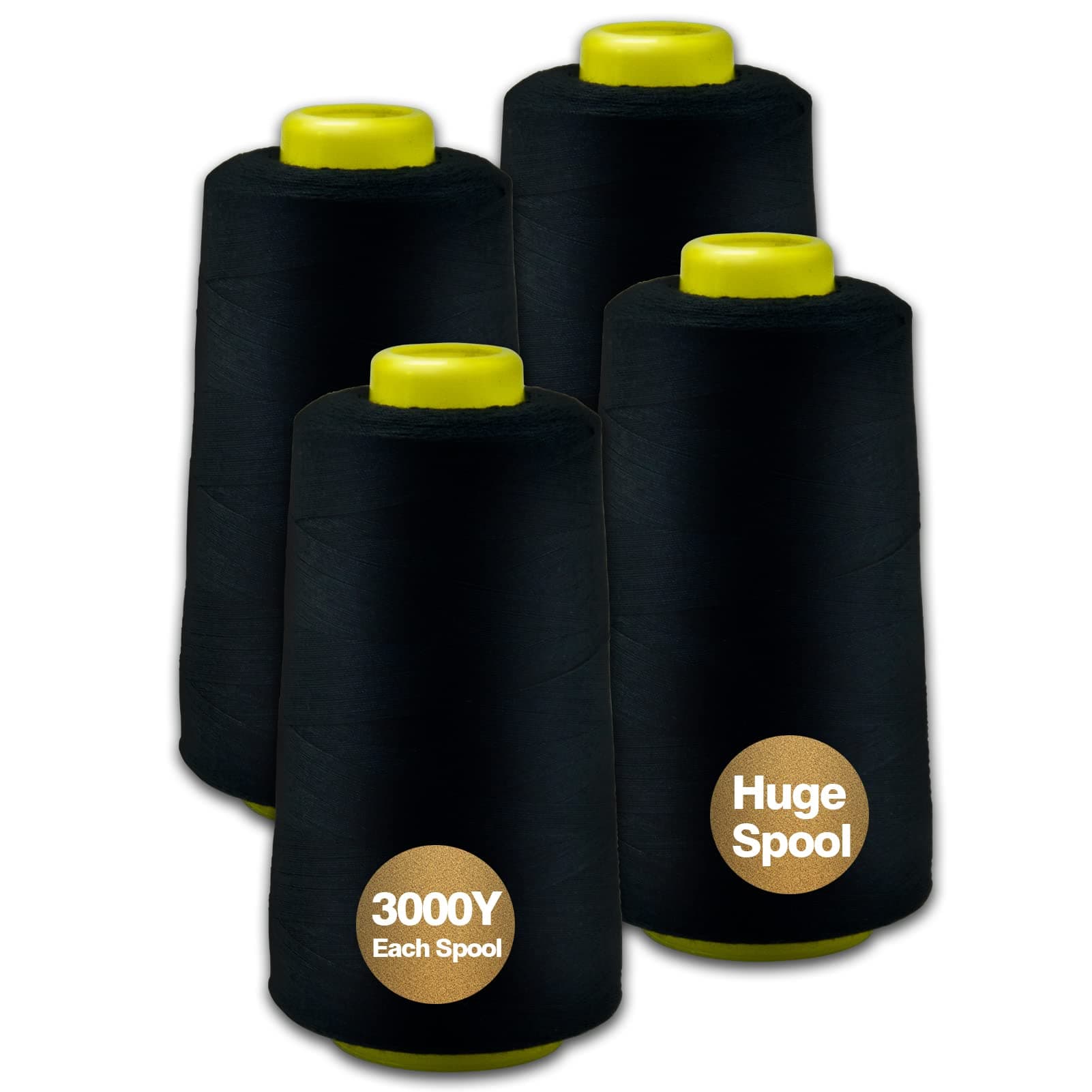 - Black Serger Thread, All-Purpose Thread for Sewing, Polyester, 4 Cones of 3000 Yards Each Spool for Sewing Machine