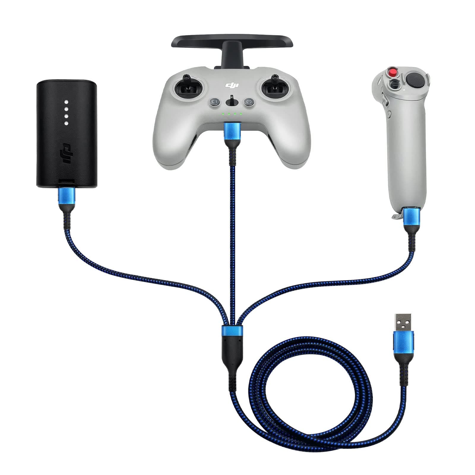 Charger USB-C for DJI Avata 360, Flip, Mini 5/4/3 Pro, Neo, Mavic 3, Avata 2, FPV, Air 3s Accessories, RC2 3-in-1 Cable 3A Fast Charging, Nylon Braided Cord for DJI Drone Remote Controller Battery-4ft