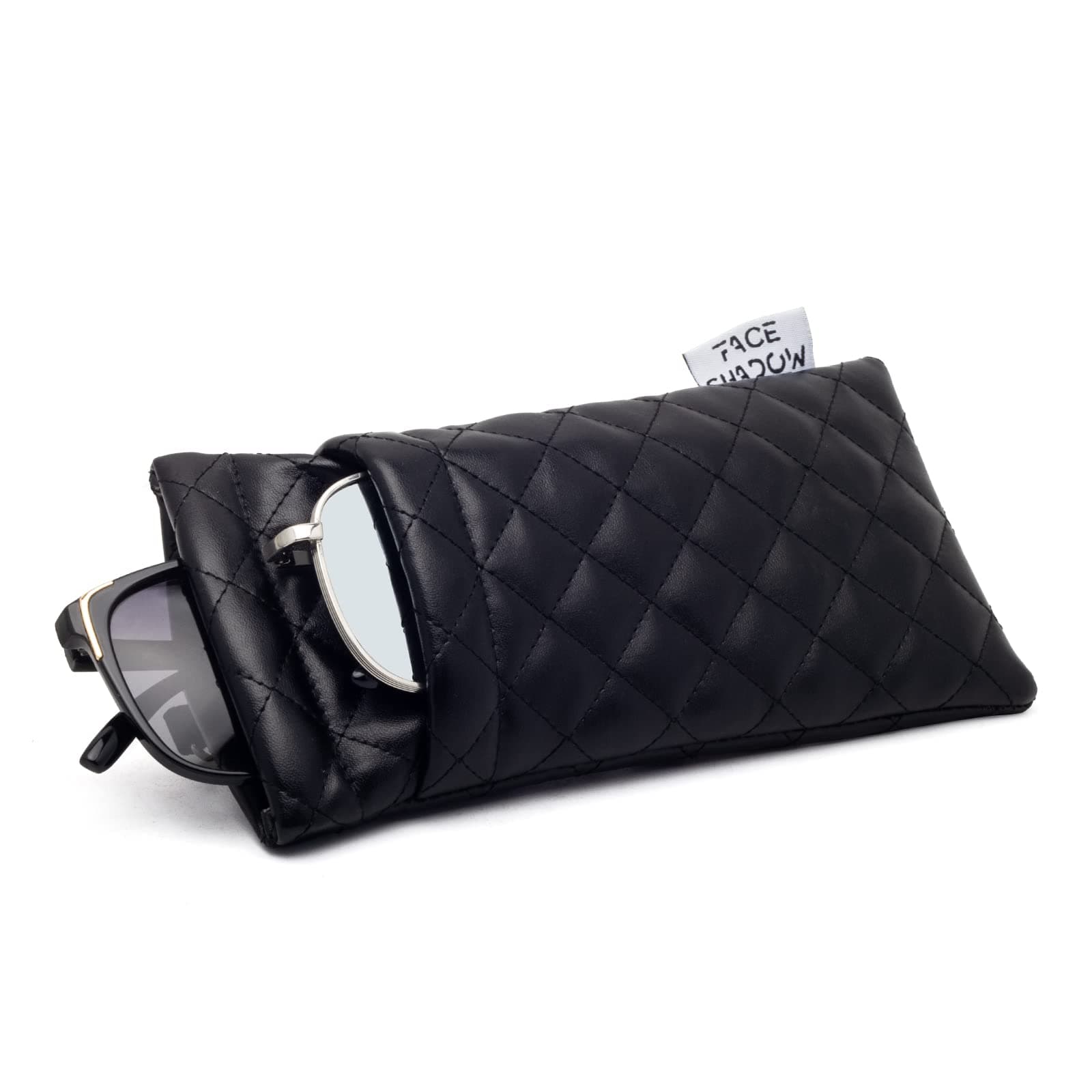 Face Shadow Double Glasses Case Soft Eyeglass Case For Women Men Squeeze Top Sunglasses Case With Cleaning Cloth