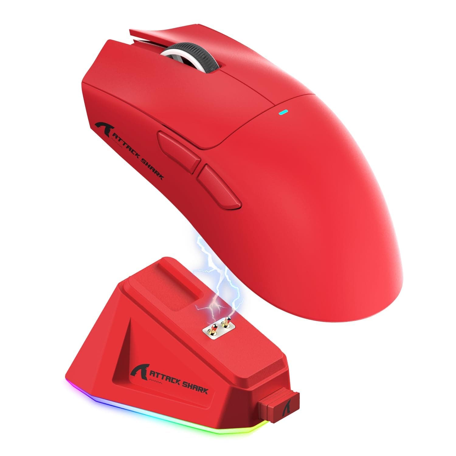 MAGIC-REFINER ATTACK SHARK X11 59g Superlight Wireless Gaming Mouse with Magnetic RGB Charging Dock,BT/2.4G Wireless/Wired Mouse, 22000 DPI,5 Programmable Buttons for PC/Laptop/Mac(Red)