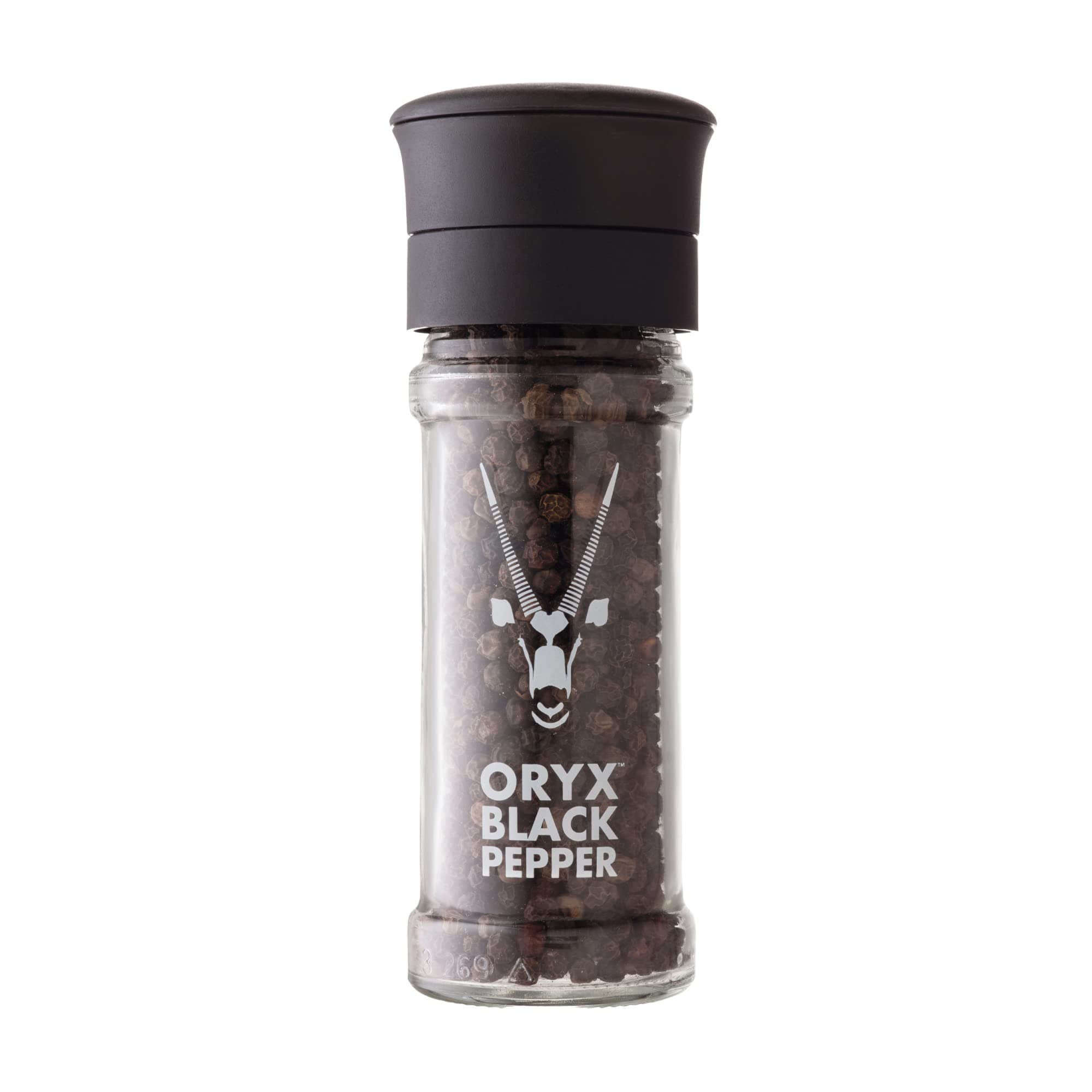 Oryx Black Pepper Grinder - 1.26oz - Manual Refillable Grinder with Premium Whole Black Peppercorns from Madagascar - Perfect for Home Cooking & Gourmet Meals - refillable reusable +20x grinder head