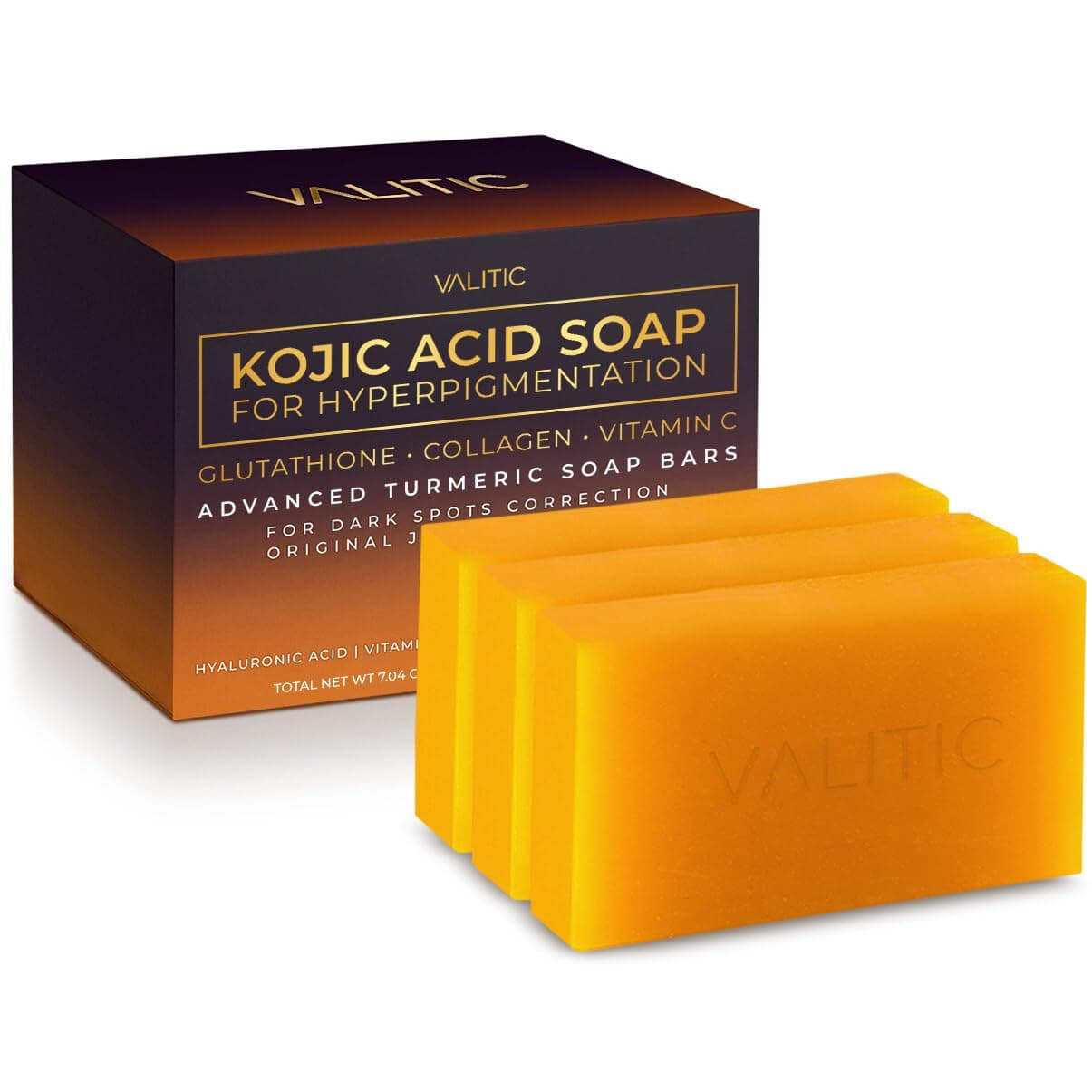 Kojic Acid Soap for Hyperpigmentation - with Glutathione, Collagen & Vitamin C - Advanced Soap Bars with Turmeric - Original Japanese Complex for Dark Spot Correction - 3 Pack