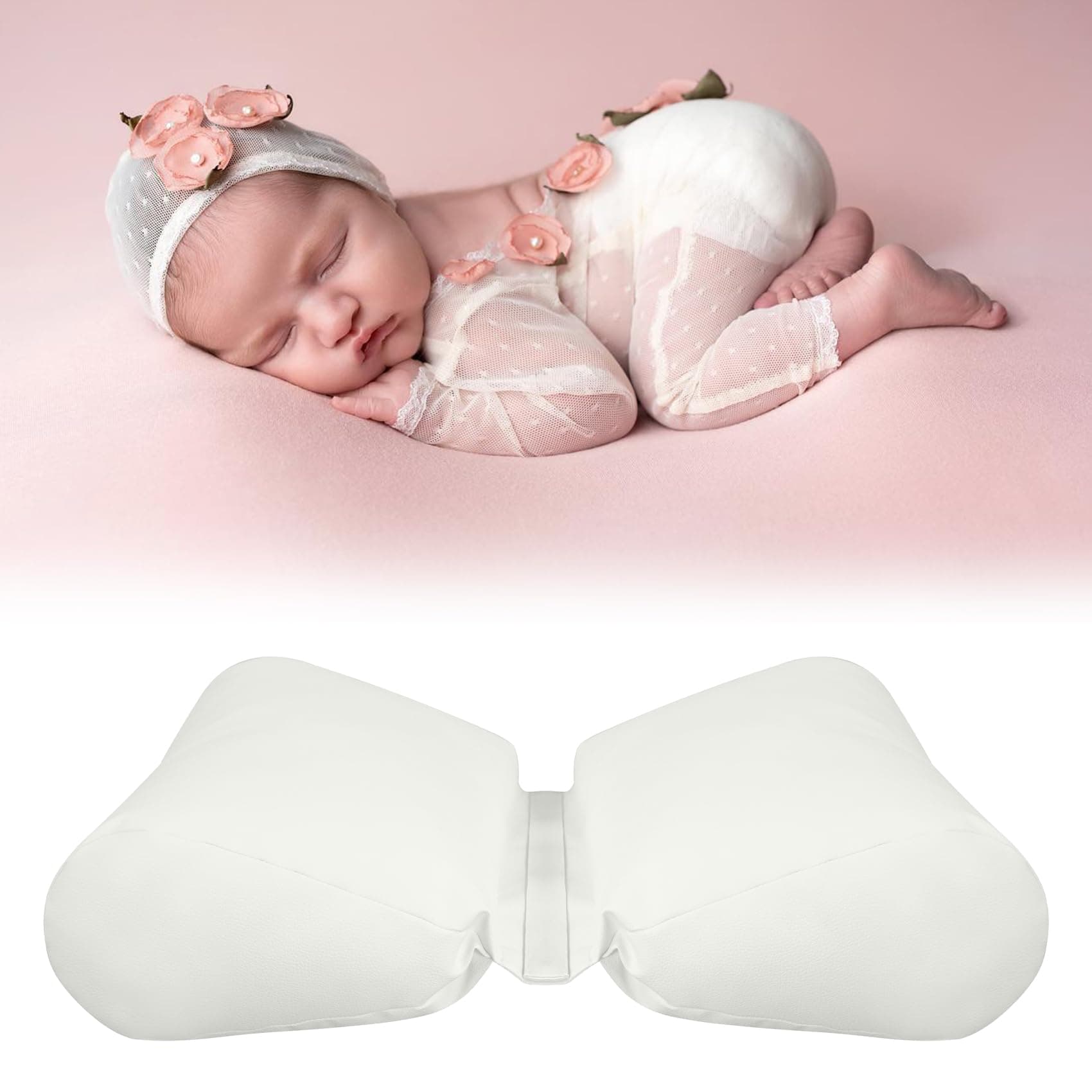 2PC Newborn Photography Butterfly Posing Pillow Basket Filler & Positioner for Babies DIY Newborn Professional Photography Prop White