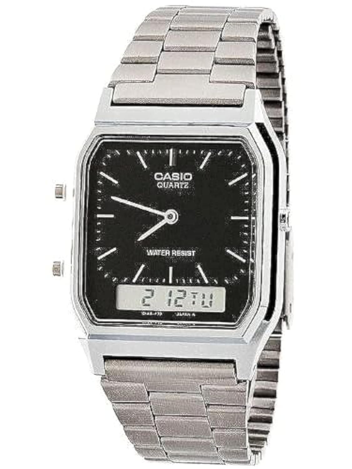 AQ-230A-1D Dual Time Watch - Silver and Black With Digital Display - One Size