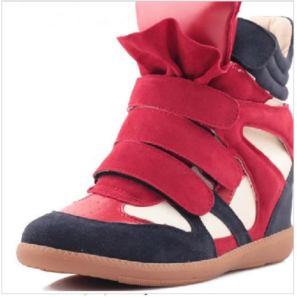 Summer Air Isabel Marant Wedges Sneakers,Genuine Leather and PU,Height Increasing 6cm,Women's Shoes,EU 35~42,No Logo-Red-Size 7 (EU)38