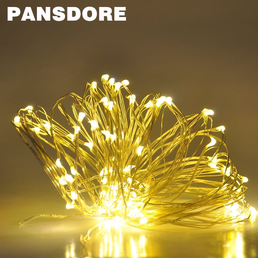 Pansdore Micro LED Christmas Tree Light. Power Operated Starry String Lights on 20Ft Golden Color Ultra Thin Copper Wire