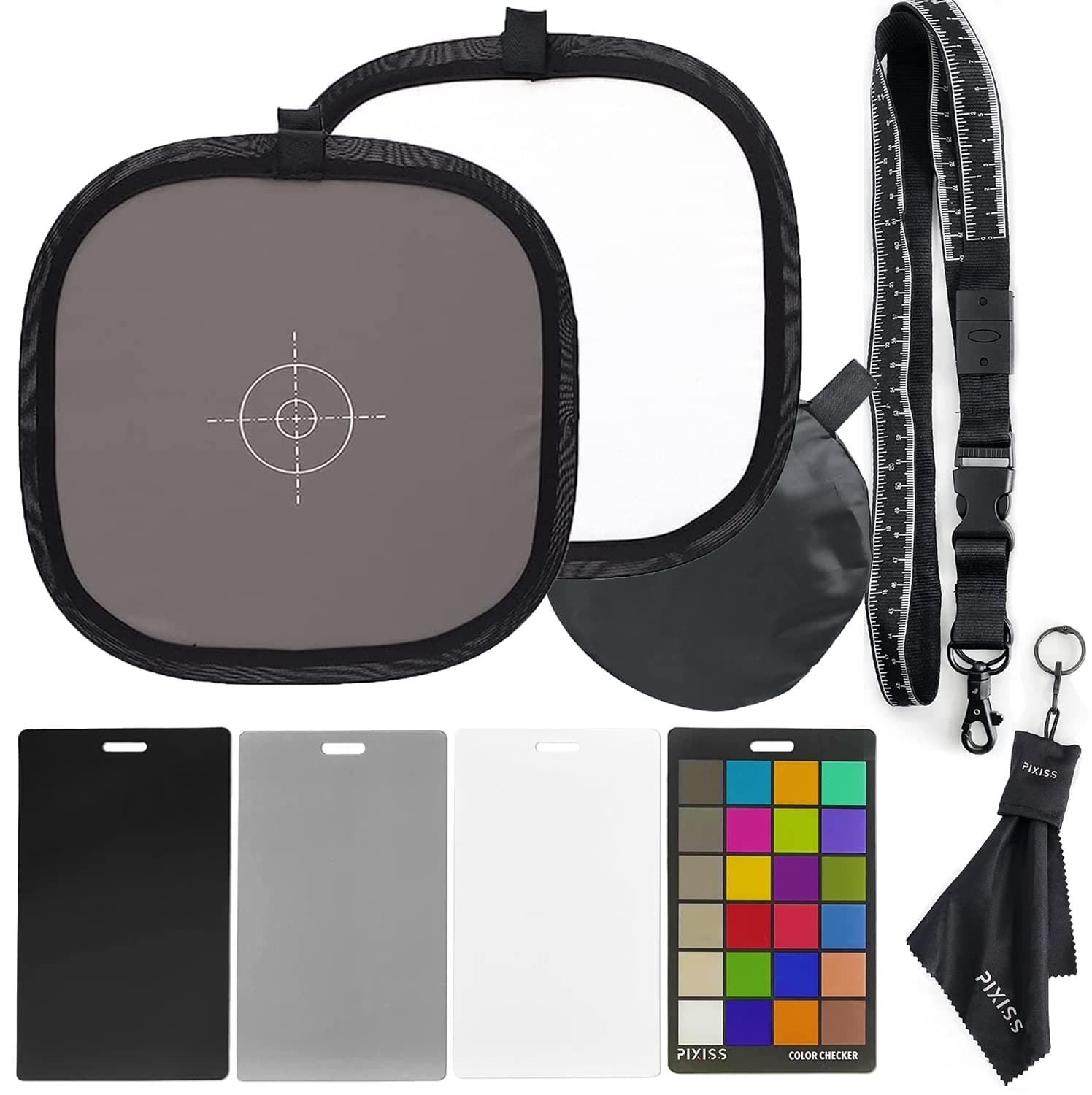 12x12 Foldable 18% Gray Reference Reflector White Balance Card with Carry Case, 4In1 Color Correction Card Set, Plastic, Foldable Reference Card