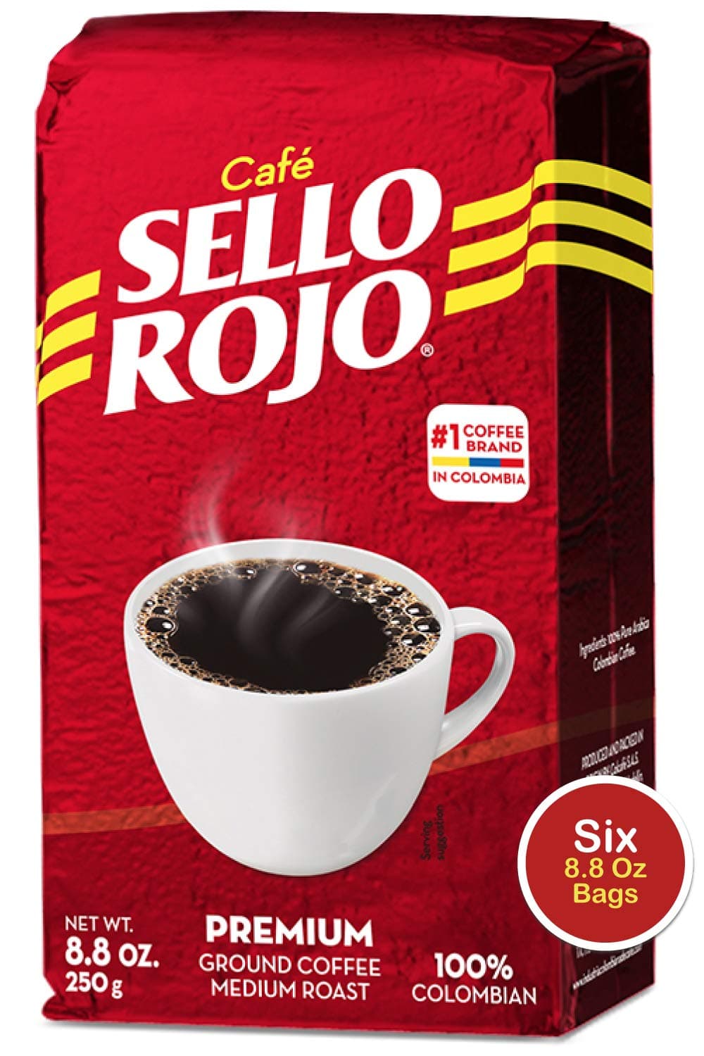 Sello Rojo, Tradicional Medium Roast Ground Coffee Bricks, 8.8 oz, Pack of 6