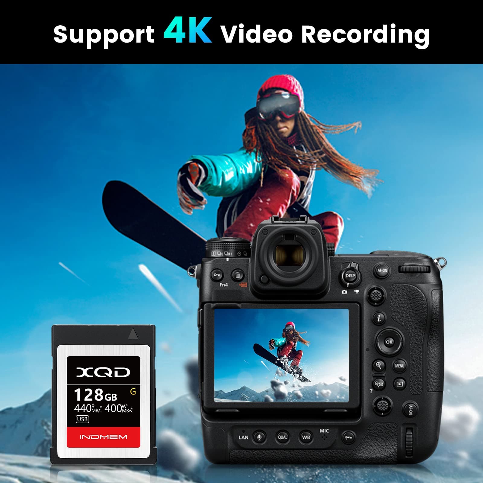 INDMEM XQD 128GB Memory Cards, 5X Tough MLC XQD Flash Memory Cards High Speed G Series| Max Read 440MB/s, Max Write 400MB/s
