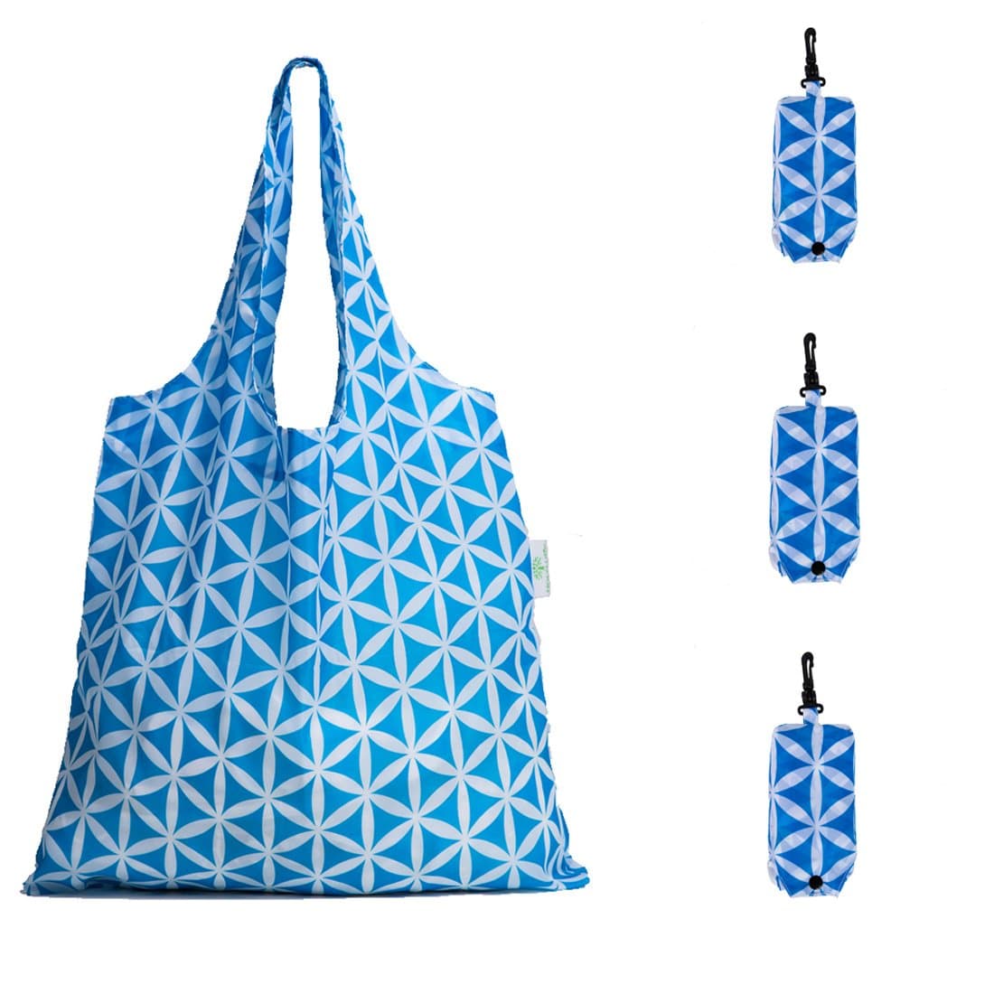 Reusable Grocery Bags,Heavy Duty Foldable Shopping Tote Bag (Standard, 3 Blue Geometric Flowers)
