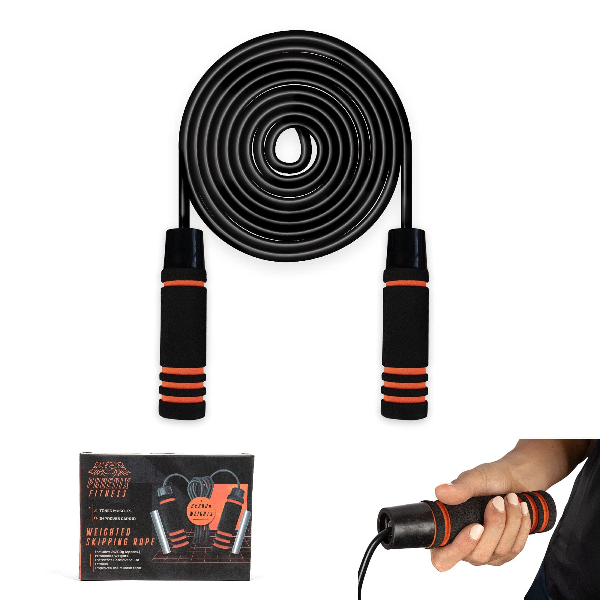 RY916 Weighted Skipping Rope Adult, Exercise Jumping Rope for Men Women Kids, Jump Rope For Fat Burning, Conditioning & Fat Loss, Grey