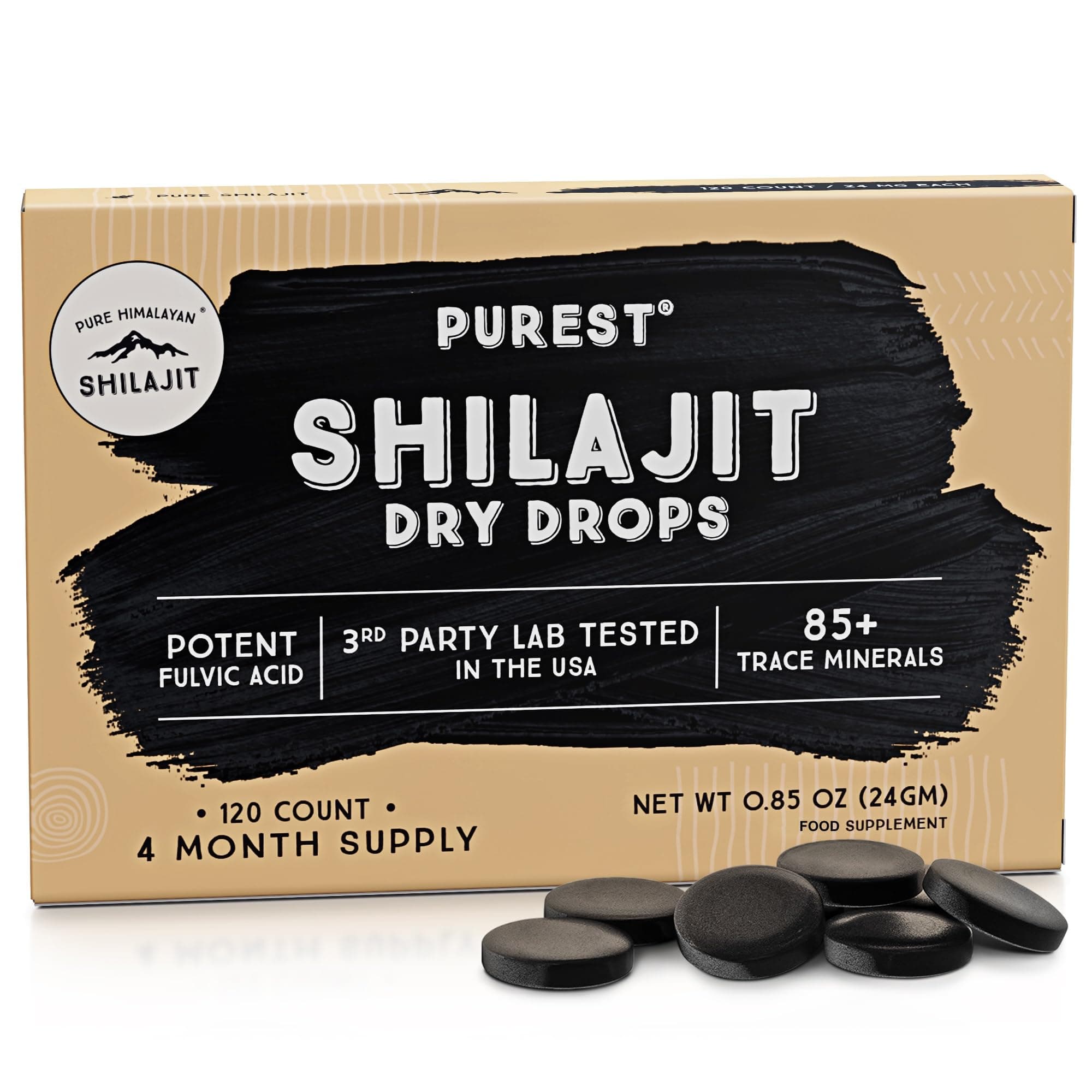 – Shilajit Dry Drops - 120 Counts, Rich in Naturall Fulvic Acid, Original Siberian Shilajit, 100% Pure, Trace Minerals Complex