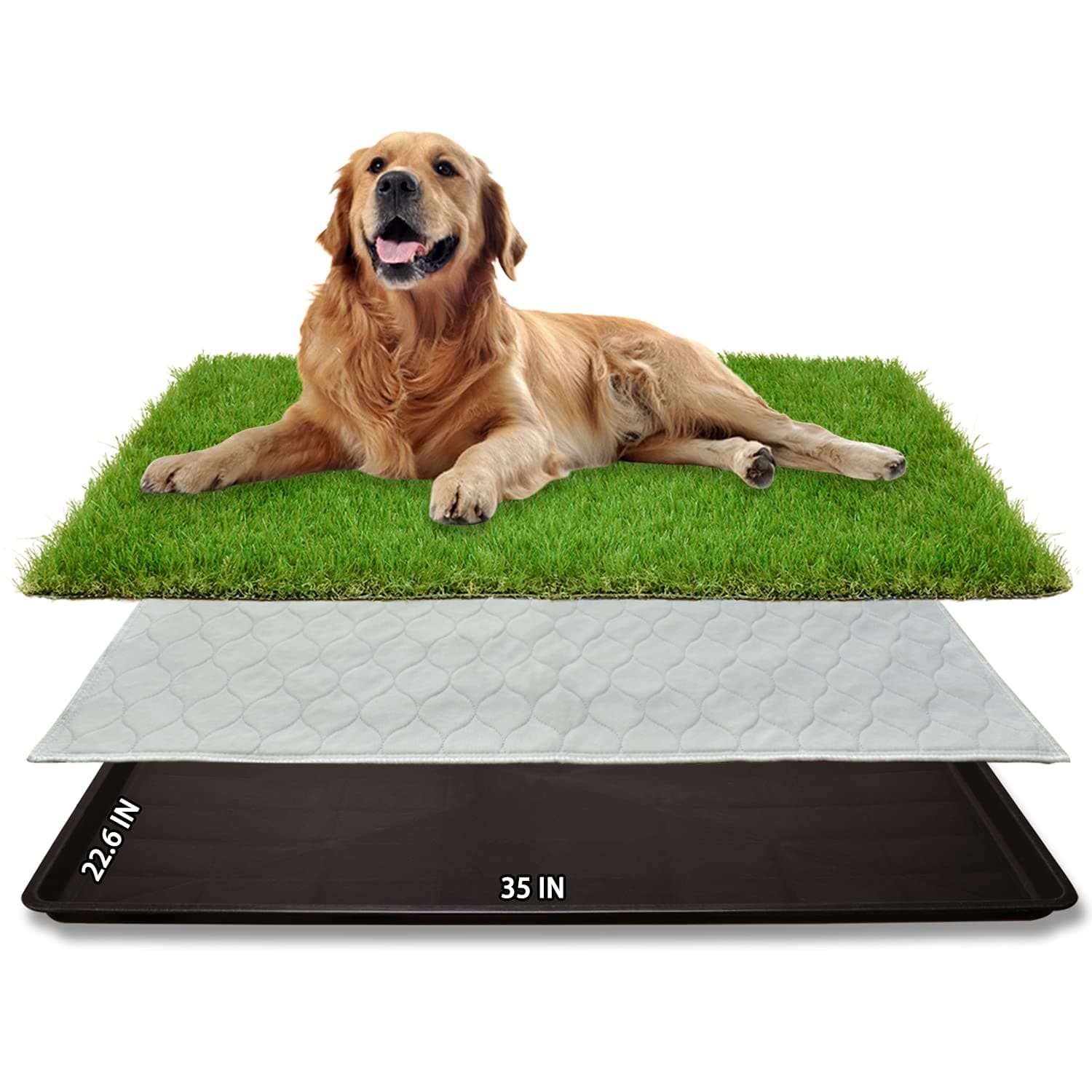 PICK FOR LIFE Dog Grass Large Pet Loo Indoor/Outdoor Portable Potty, Artificial Grass Patch Bathroom Mat Puppy Training, Full System with Trays, Easy to Clean 35"X22.6"