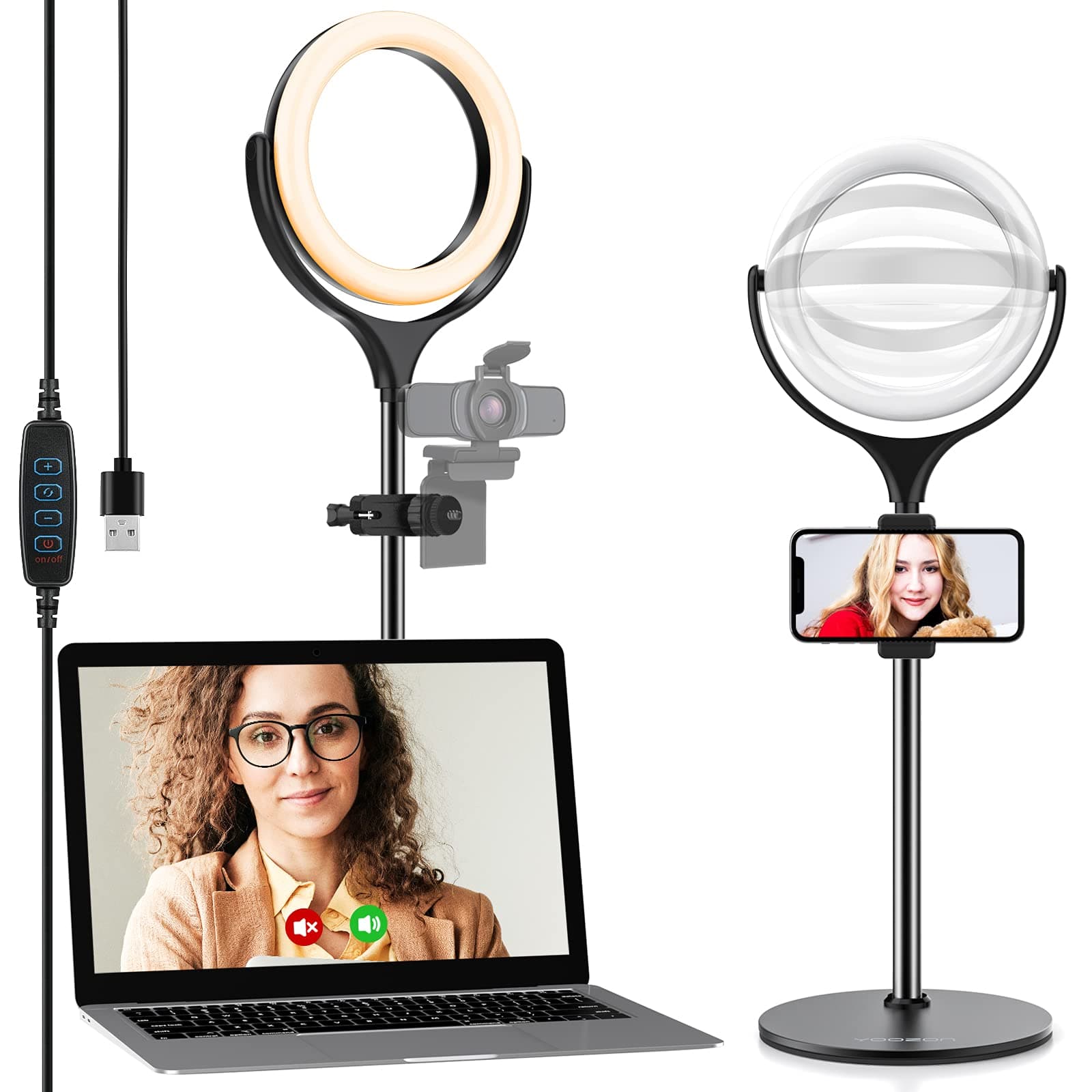 Video Conference Lighting Computer Ring Light - Webcam Laptop Light Ring for Zoom Meetings, Video Recording, Desktop Circle Ring Light with Stand & Phone Holder, Zoom Lighting for Computer